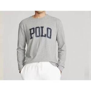 NEW RALPH LAUREN soft touch long sleeve classic fit tee in grey heather/navy